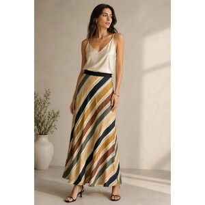 Summum Amsterdam satin viscose striped a line maxi skirt Size 36 earthy neutral